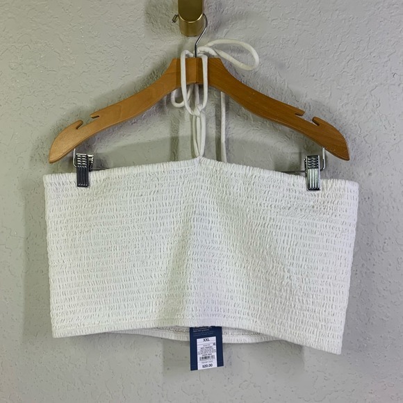 UNIVERSAL THREAD Smocked Tie Around Neck Bright White Crop Tube Top NWT‎ - Picture 2 of 9